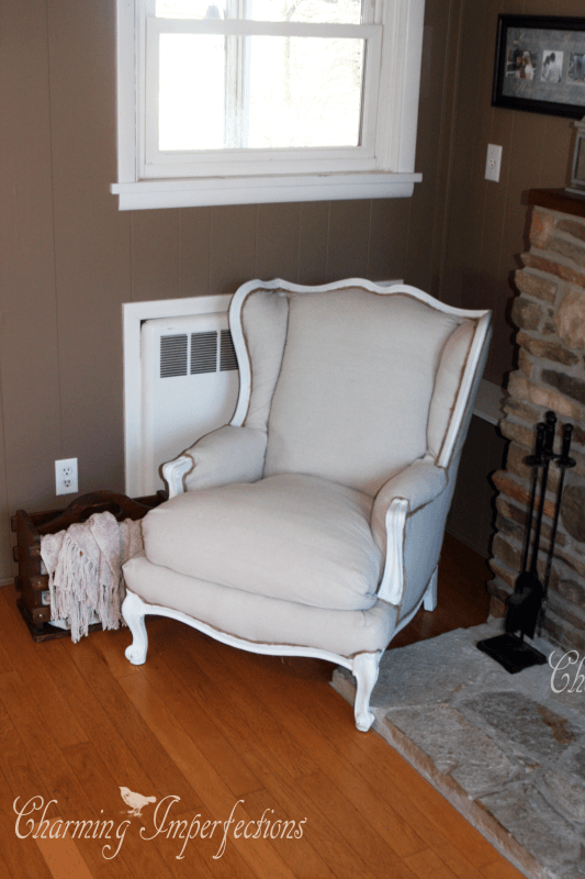 Super affordable, DIY, no sew wingback chair re-upholster. What a transformation!