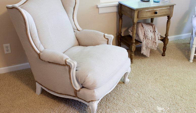 Affordable, DIY, No Sew Wingback Chair Re-Upholster
