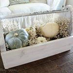 Have you gotten your pumpkins yet? I just love the white and green ones we found at a local farm stand. Today's theme is "Creative Pumpkin Decor", though, I'm not sure how creative mine is: I just stuck them in a tool crate with some baby's breath :) Oh well! #charmingfall